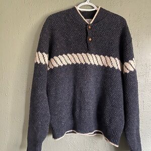 Men's Navy wool Sweater with Cream Stripe